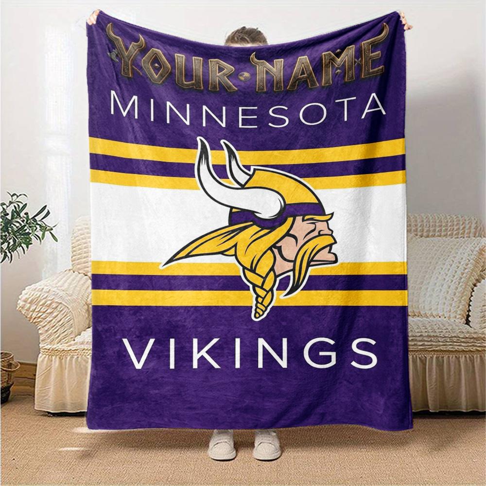 Name Custom Minnesota Vikings Logo Print Flannel Blanket High Quality Warm Comfortable Cover for All Seasons Perfect for Gifts Home Decor