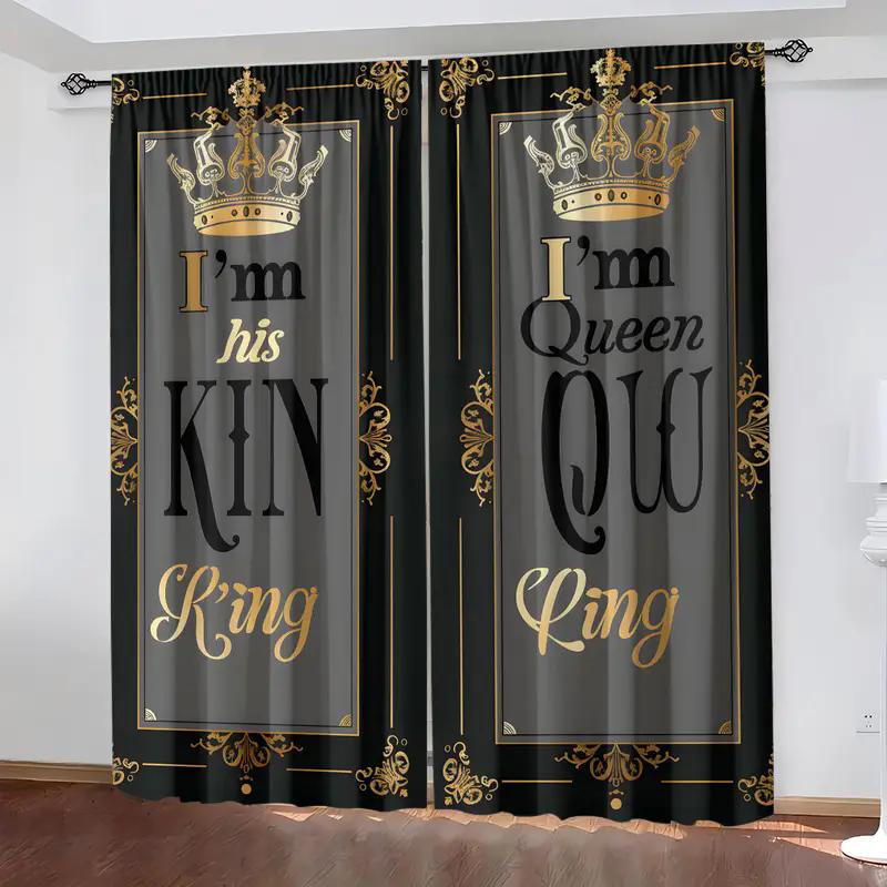 2PCS - King Theme Festival Atmosphere Printed Curtains, Suitable for Bedroom and Living Room Home Decoration