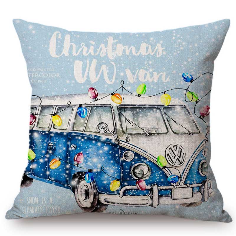 Cuscino Decorativo Natalizio Acquerello Carino Copricuscino per Divano Camion di Natale Albero Cane Cucciolo Adorabile Lettera Neve Copricuscino