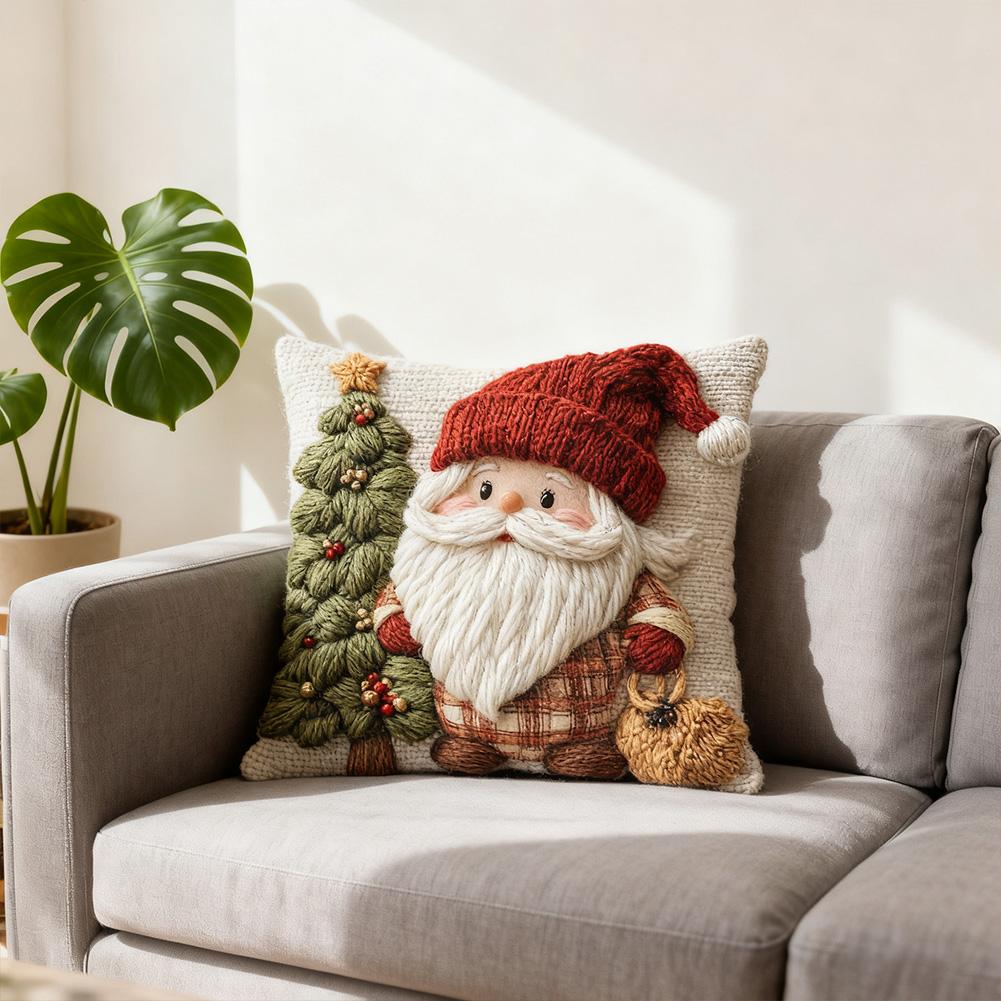 45cm Peach Skin Velvet Christmas Pillow Cover 3D Visual Cartoon Imitation Embroidery Linen Printed Sofa Pillowcase Festive Decor