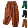 Pantaloni Larghi Casual in Lino da Donna Vita Elastica Versatili Business Casual Lavoro Pantaloni Palazzo con Tasche