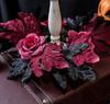Halloween Artificial Rose Flowers Red&Black Silk Fake Maple Leaves Candlestick Wreath for Home Party Dining Table Candle Holders