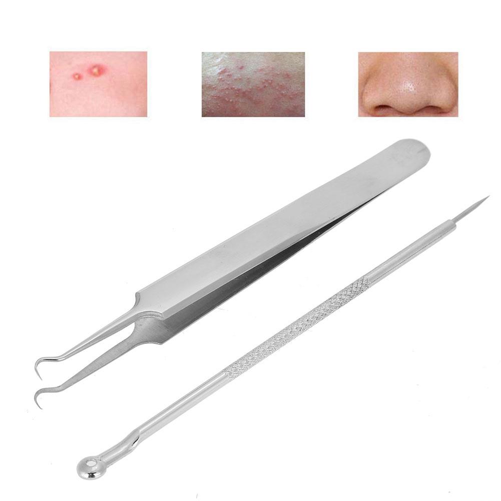 Stainless Steel Blackhead Removal Tool Kit Curved Tweezer  Double end Pimple Extractor