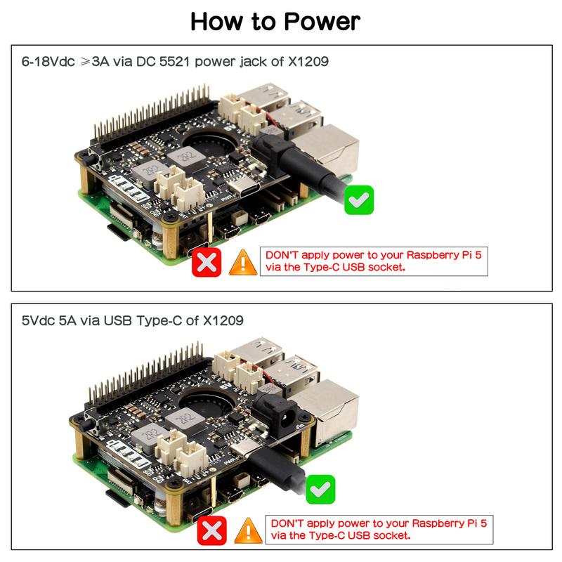 Geekworm X1209 V1.0 5V UPS Shield & Power Management Board for Raspberry Pi 5 / 4B /3B