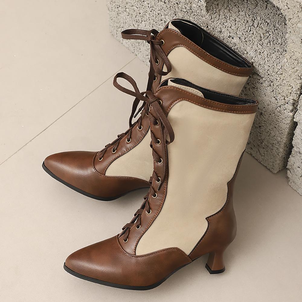 

2026 New Winter Fashion White Green Women Mid Calf Boots Pointed Toe High Heel Lady Casual Shoes Plus Big Size 11 43 46 48 39 коричневий