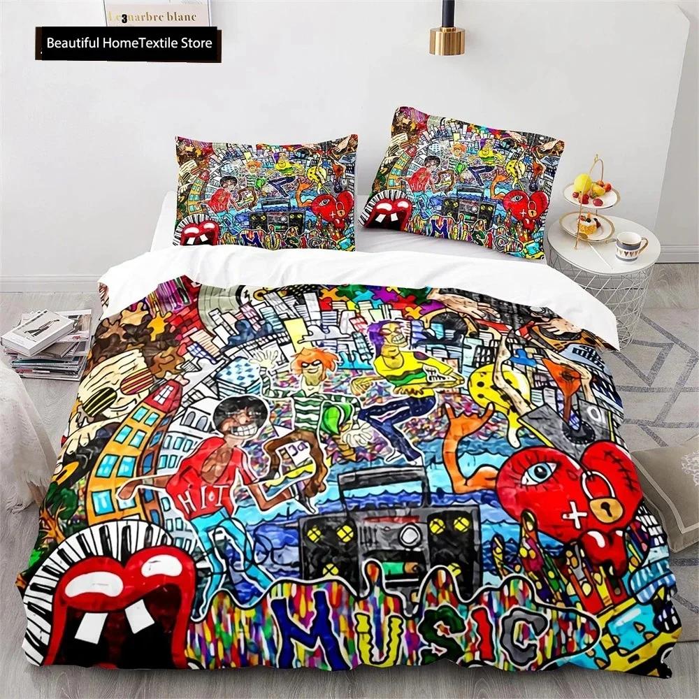 Filtration Facilities Unisex Hip Hop Art Colorful Grafiti Comfortable Duvet Comfortable Quilt Cover Pilowcase Beding Set Children Bedrom Decoration Home Textile
