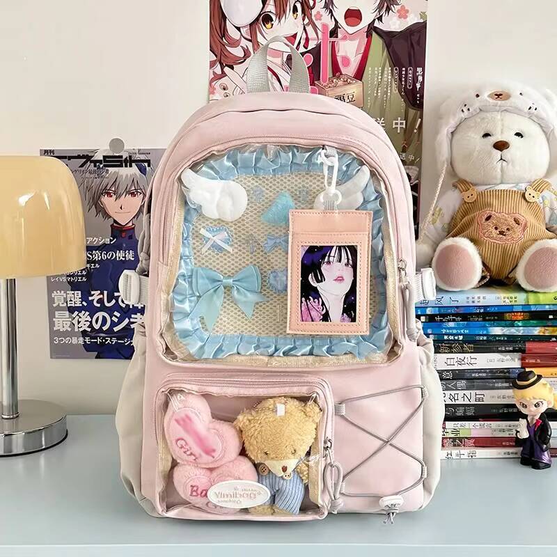 New Y2K Cute Ita Backpack Large Capacity Commute Rucksack Girl Transparent DIY Display Knapsack Outdoor Fashion Travel Schoolbag