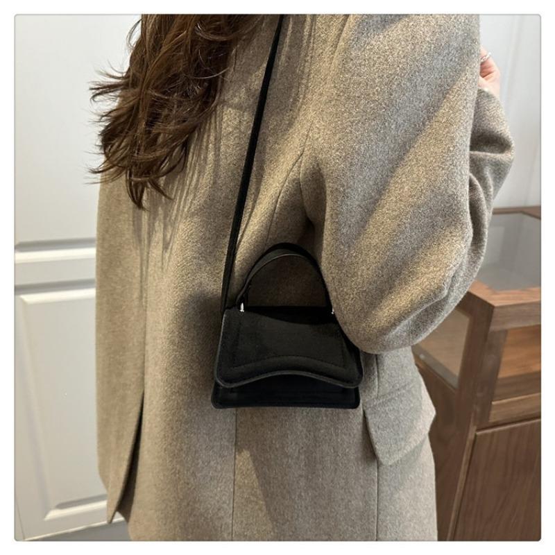 Women Simple Solid Color Suede Small Square Crossbody Handbag For Daily Use