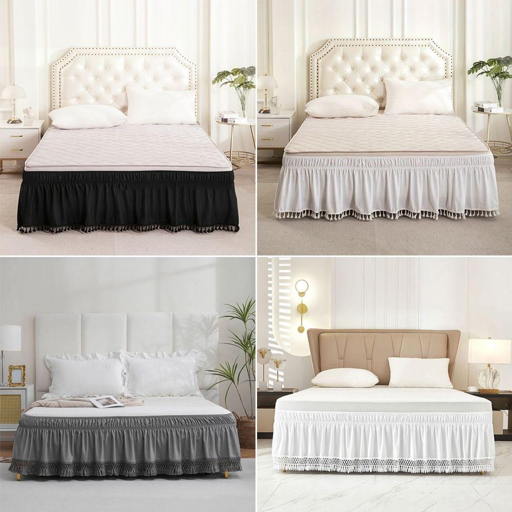 Wrinkle Resistant Tassel Bed Skirt Solid Color Bed Ruffles Wrap  Bedding Accessory