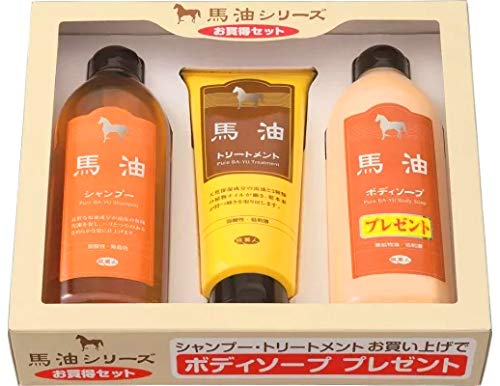 Azuma Shoji Horse Oil Shampoo, Conditioner, and Body Soap Set [Store Bag Included] Tabibijin Gift Horse Oil
