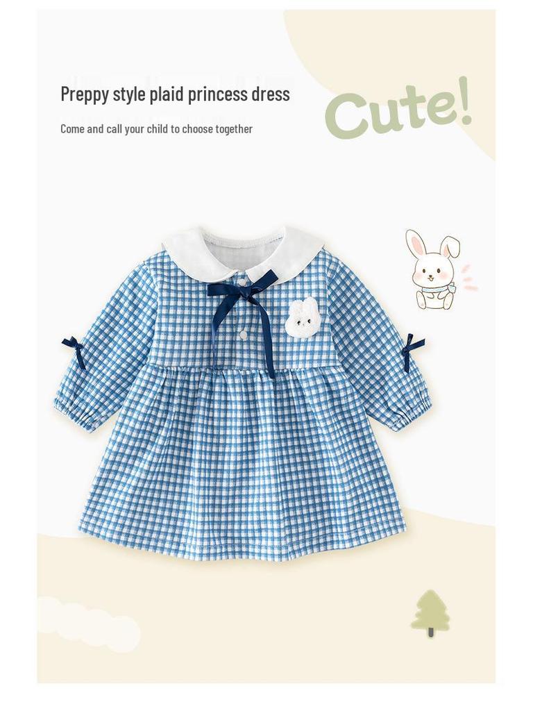 Spring Autumn Baby Girls' Cute Plaid Princess Dress - Pure Cotton Skirt
