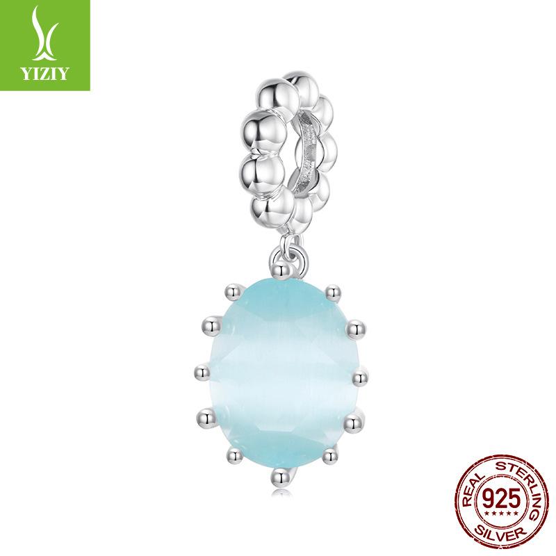 Light Blue Rock Candy Diy Pendant Jewelry Accessories Dream Classic Claw Set S925 Sterling Silver Beads