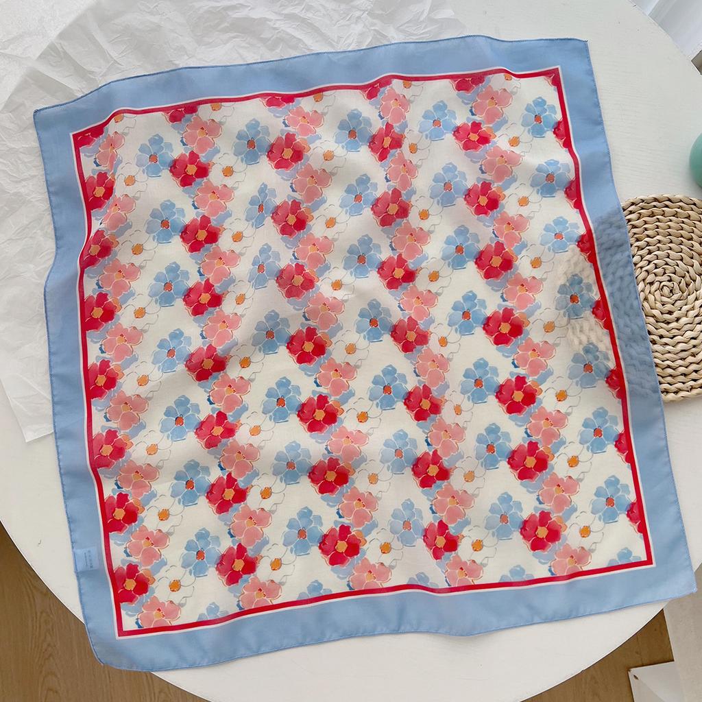Spring and summer cotton and linen small silk scarf women's Korean version sweet and versatile decorative small square scarf multi-functional scarf