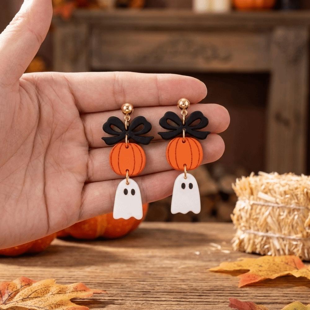 Spooky Charm Bow Ghost Pumpkin Earrings Acrylic Ghost Earrings Gothic Dress Up