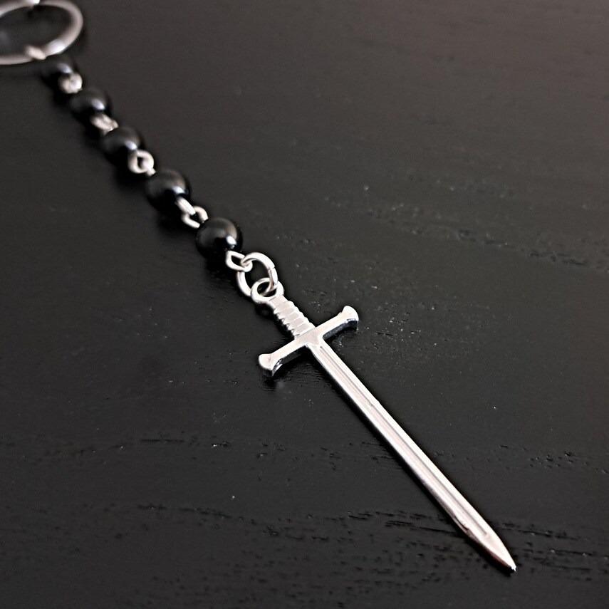 Shi Yong Gothic Black Rose Sword Rosary Necklace - Retro Style