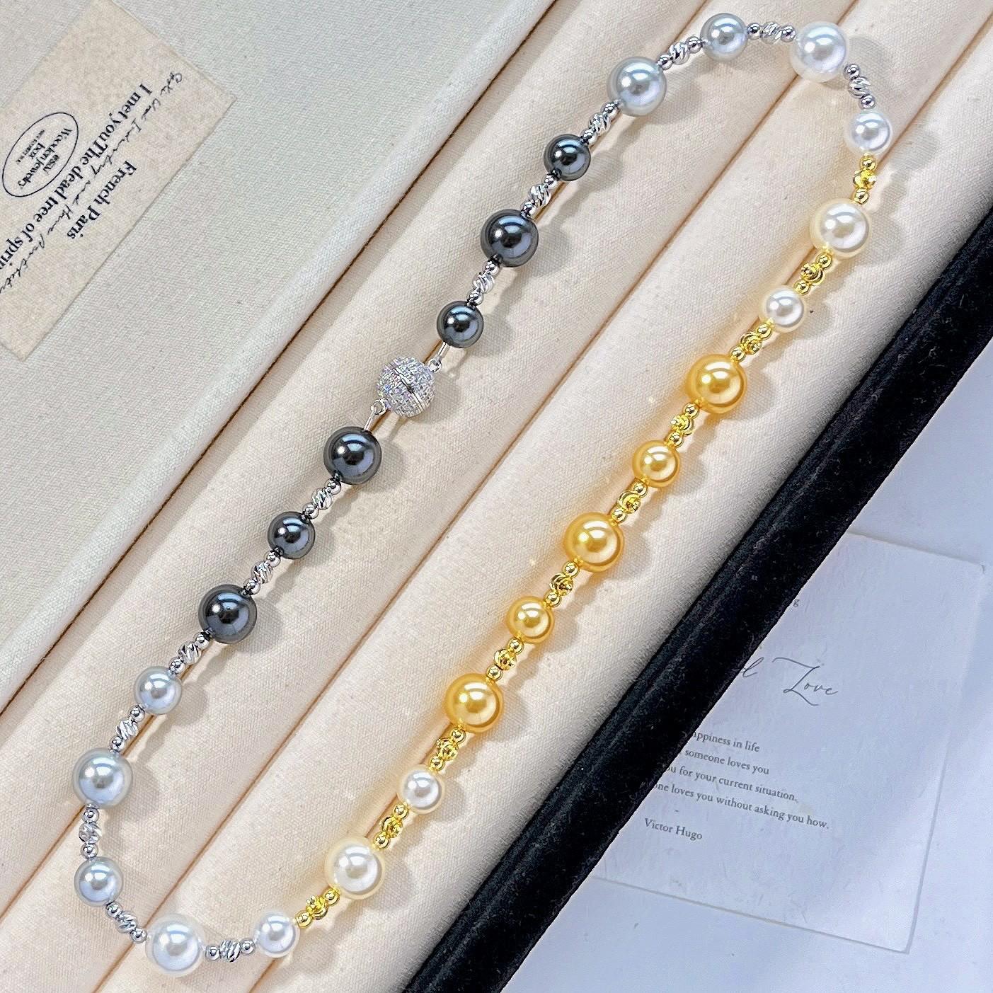 10Mm High Gloss Black Gold White Mixed Color Shijia Pearl Necklace Clavicle Chain