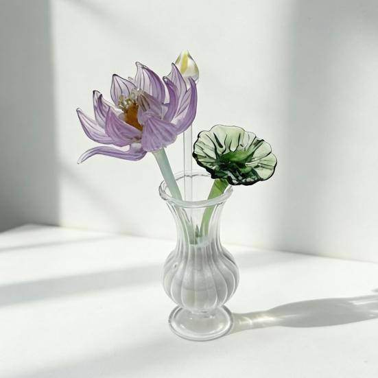 Mini Statuetta Fiore in Vetro Fatto a Mano Bouquet di Loto Finto Cristallo per Arredamento Tavolo Casa Ufficio Regalo per Mamma Moglie