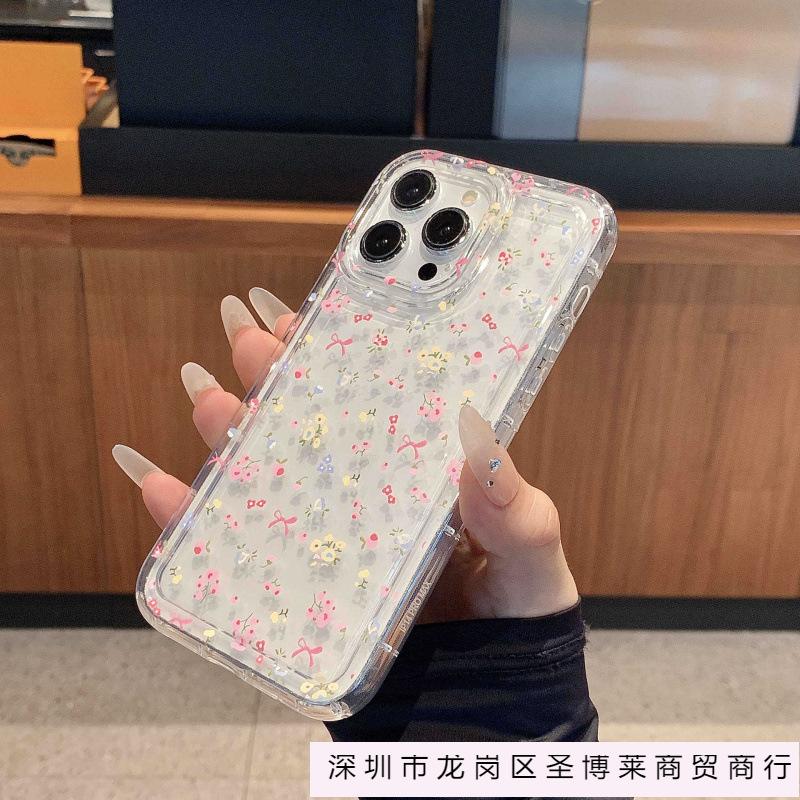 INS cute floral apple 15 mobile phone case iphone14promax transparent soft rubber 13/12/11 anti-drop xr