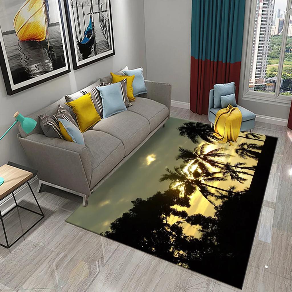 Coconut Tree Carpet Sunset Tropical Scenery Sea Beach Landscape Kitchen Bathroom Non-Slip Doormat Living Room Bedroom Decor Rugs