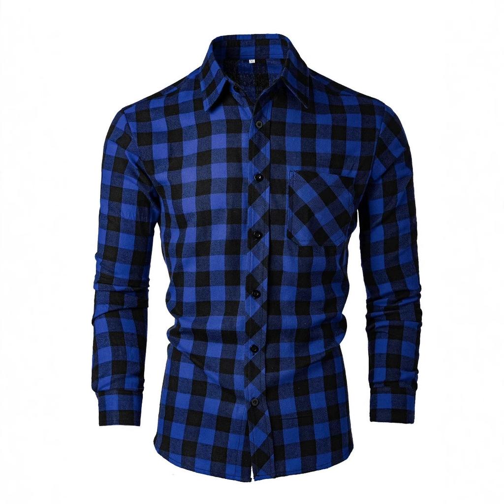 Spring and Autumn Men's Basic Checkered Men's Slim Fit Casual Shirt Men's Long Sleeved Jacket Cardigan