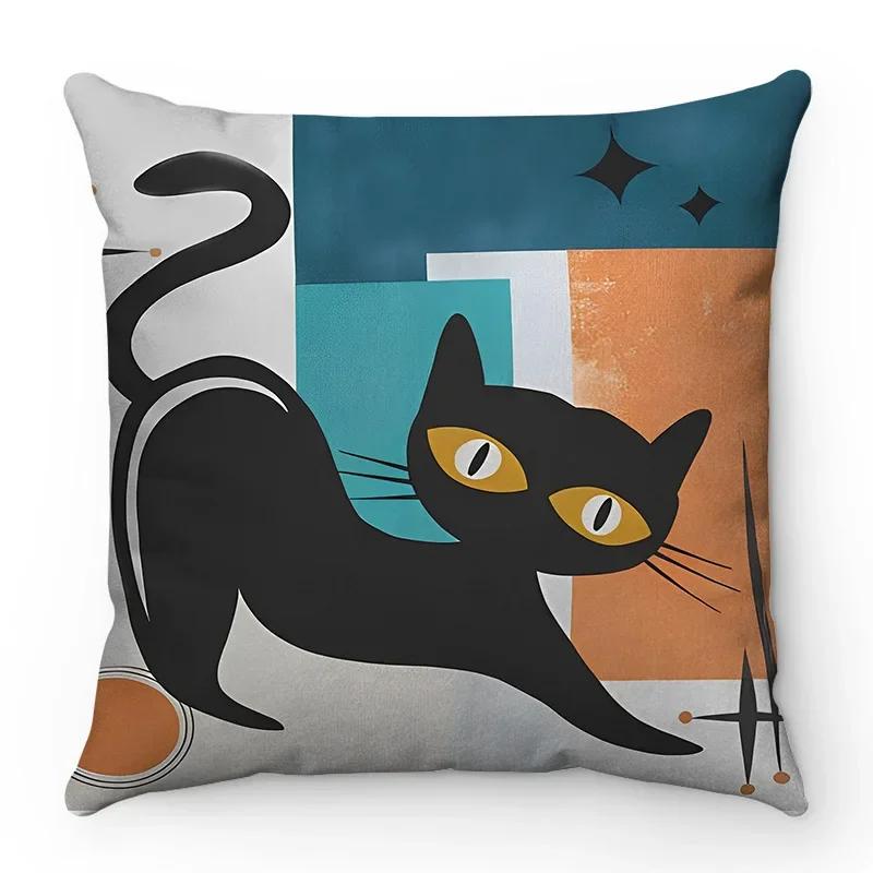 Retro black cat cartoon anime cat French decorative bedroom sofa seat car restaurant study room pillow sleeve pillowcase