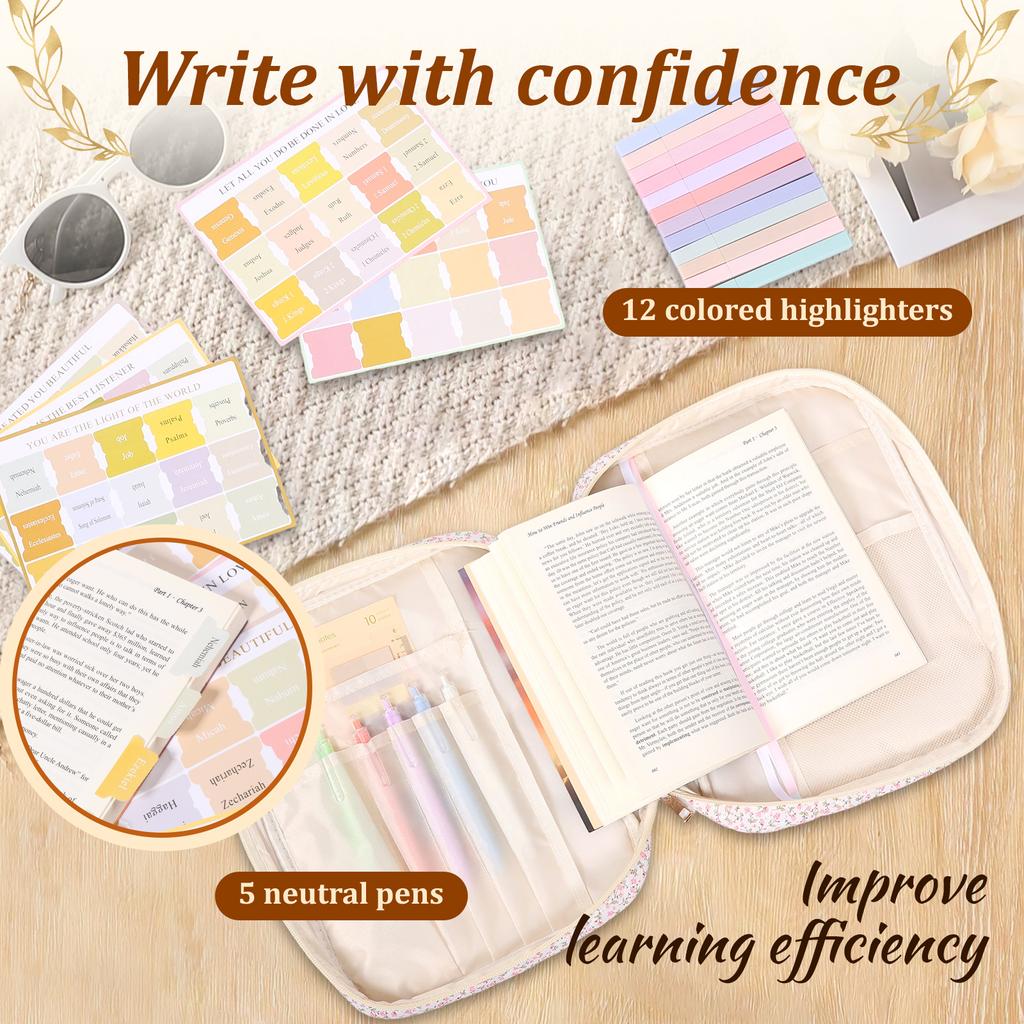 Bible Cover Case Portable Cotton Bible Tote Bags with Handle Multi-purpose Study Accessory Kit Book Storage Bag for Travel Study