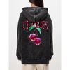 Fashion Womans Washed Hoodie Crystal Cherries Printed Streetwears Warm Cotton Oversize Couple Streetwear