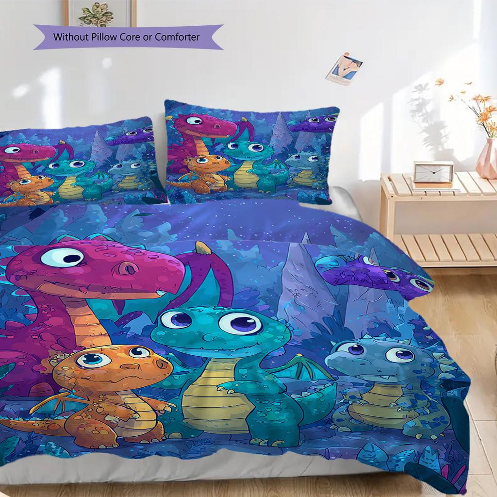 Dinosaur Pattern Bedding Quilt Set Quilt Cover Pillowcase Home Decoration Birthday Gift (1 * Duvet Cover + 2 * Pillowcase, Without Core)