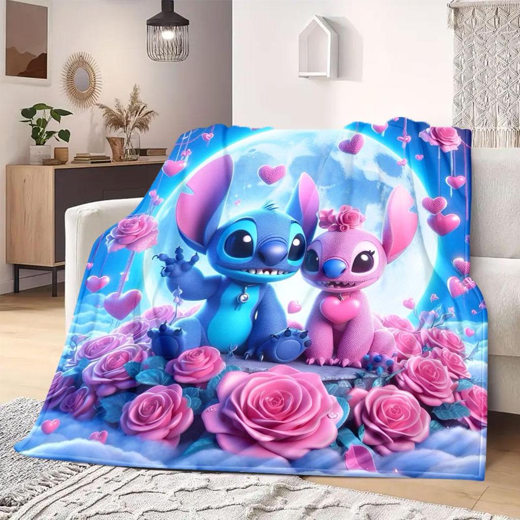 Stitch Cartoon Print Flannel Blanket for Picnics Travel Bedrooms Sofas Beds Chairs Home Decor Style