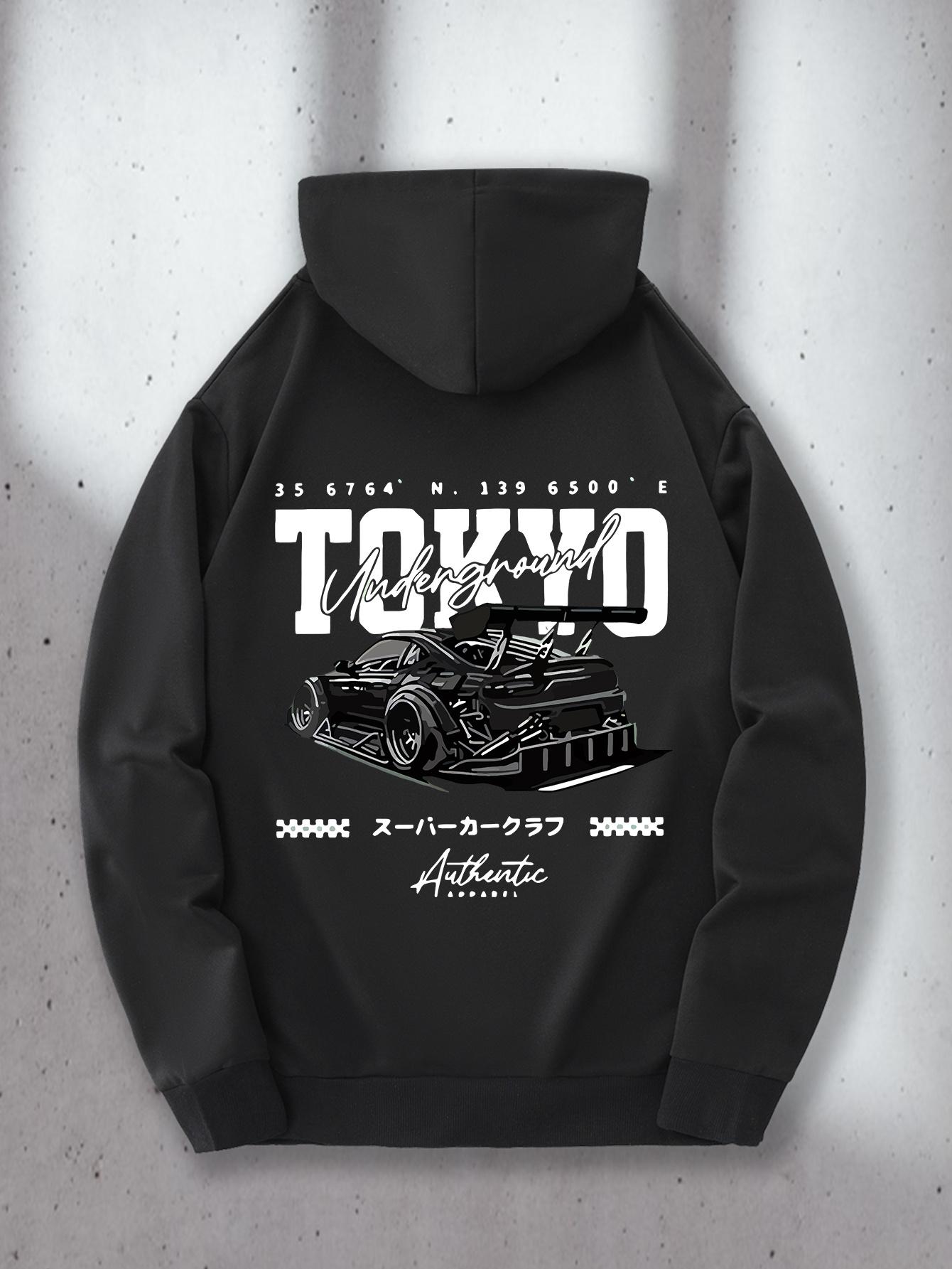 

Мужская толстовка с капюшоном Tokyo Graphic с японским текстом и принтом дрифт-гоночного автомобиля - Пуловер в стиле городской уличной одежды, карман-кенгуру 3XL