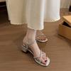 French Fairy Style with Skirt Rhinestone Thick Heel Sandals Female 2025 Summer New Versatile and Beautiful High Heels Sandals