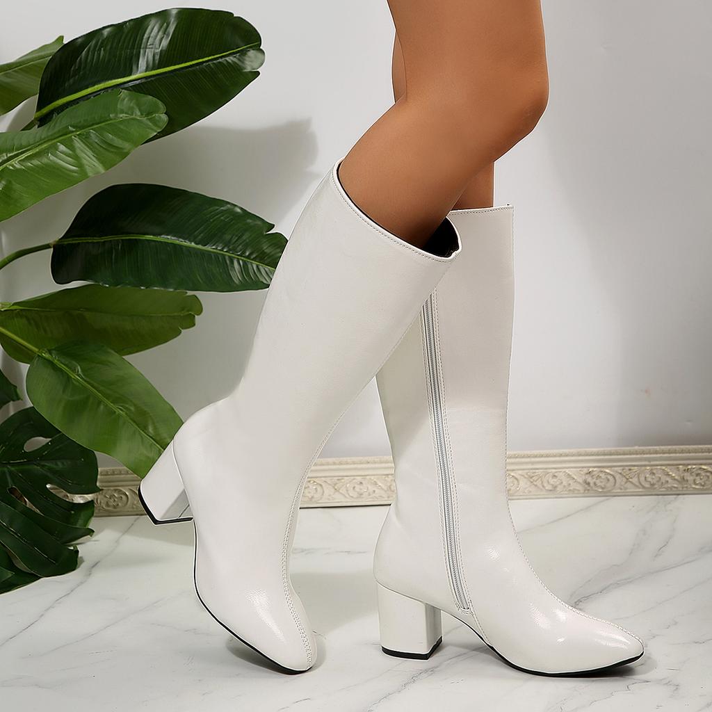 Fashion Designer Leather High-heeled Women's Boots 2025 Autumn and Winter New Trend Elegant Solid Color Zipper Design Fashion Boots