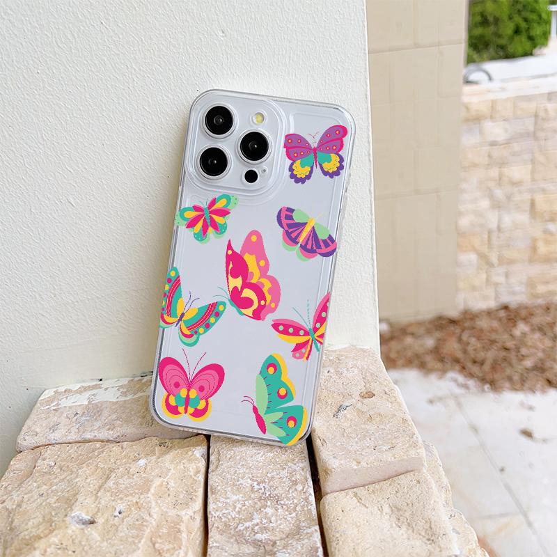 Gentle Pink Butterfly Phone Case For IPhone 17 Pro Max 16 17 15 Pro 14 13 Plus 12Mini 11 16E 17Air Cases Transparent Soft Covers