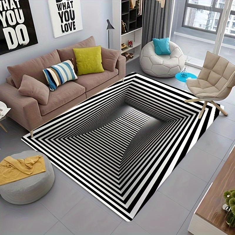 

3D Black And White Illusion Rug Geometric Print Optical Pattern Carpet Non-slip Floor Home Living Room Bedroom Door Indoor Decor 40x60cm