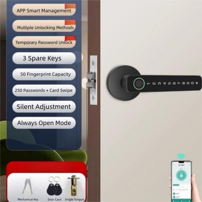 Cerradura de Puerta Digital 6 en 1 Bluetooth Electrónica Contraseña Manija de Cerradura de Puerta Inteligente Desbloqueo Remoto por APP con Huella Dactilar Tarjeta Llave
