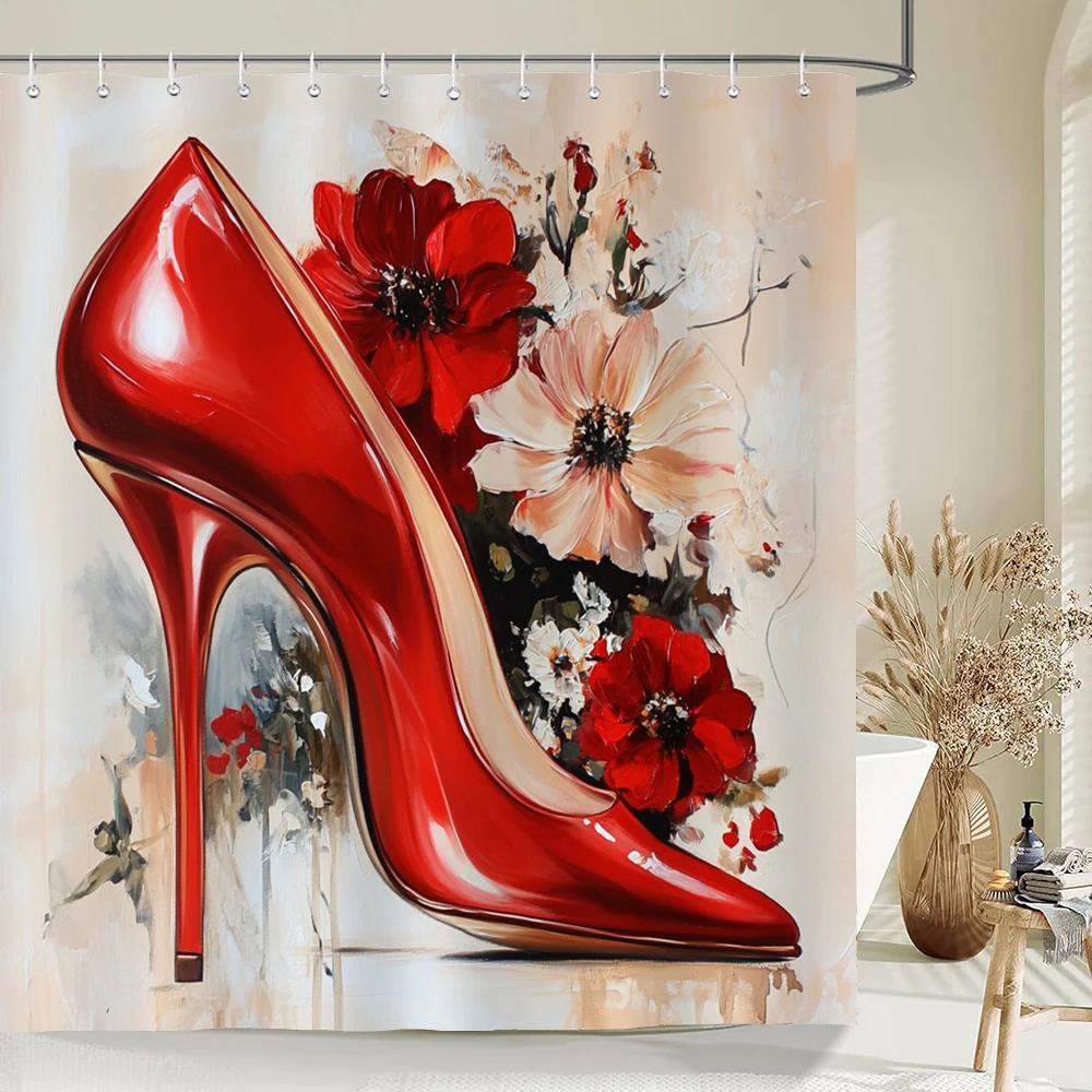 Modern and Fashionable Perfume and Flower Style Shower Curtain Bathroom Bath Curtain Home Decoration Curtain With Hooks