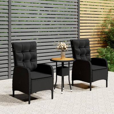 Vidaxl 3-Piece Garden Bistro Furniture Set, Poly Rattan, Black