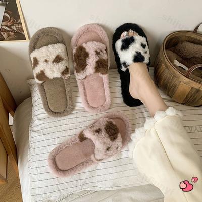 Mode Damen Ein-Wort-Hausschuhe 2025 Herbst Winter Neu Niedlich Leicht Rutschfest Plüschschuhe Bequem Mode Slipper Flache Hausschuhe