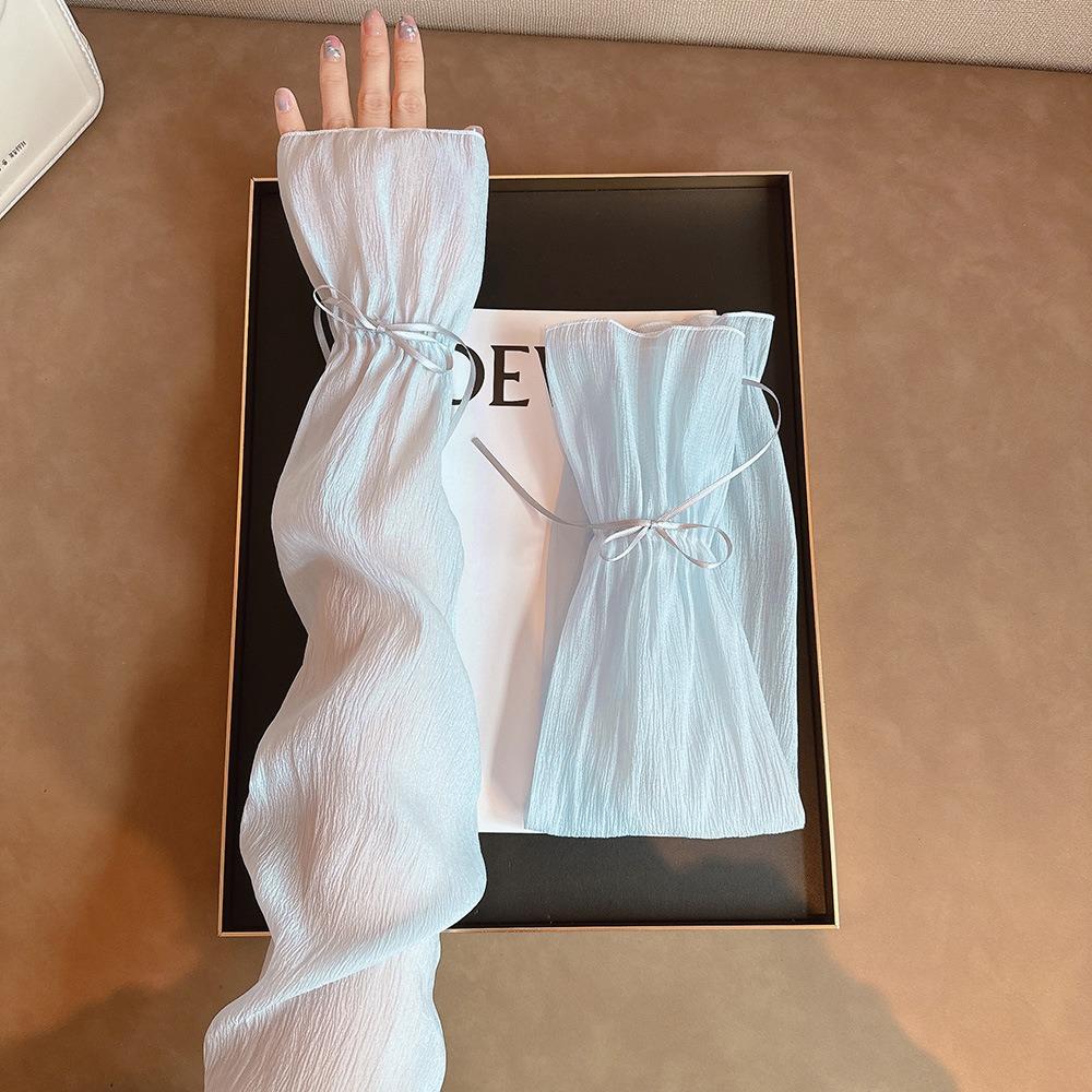 2pcs/set Fingerless Bow Gauze Sleeves Thin Yarn Arm Sunscreen Covers Driving