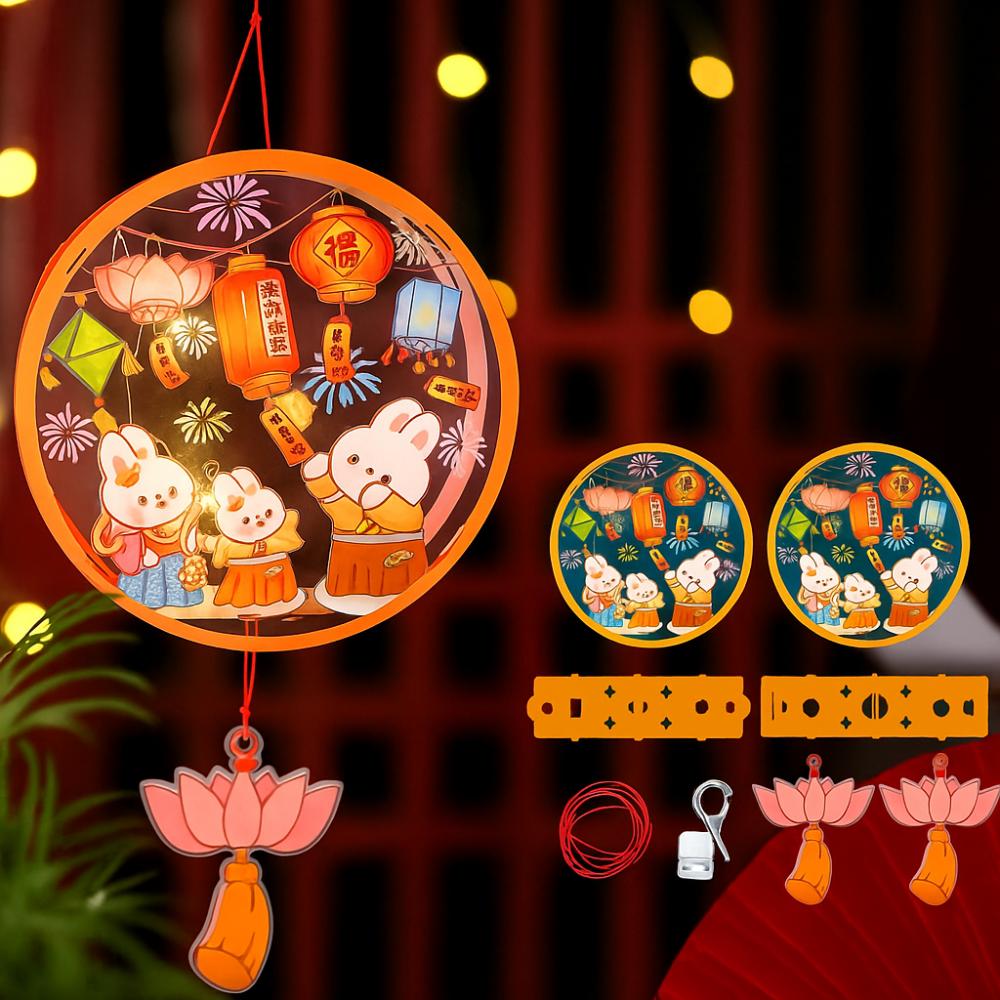 Handmade Mid-Autumn Festival Lantern DIY Glowing Light-Up Bunny Lantern  Photography Props