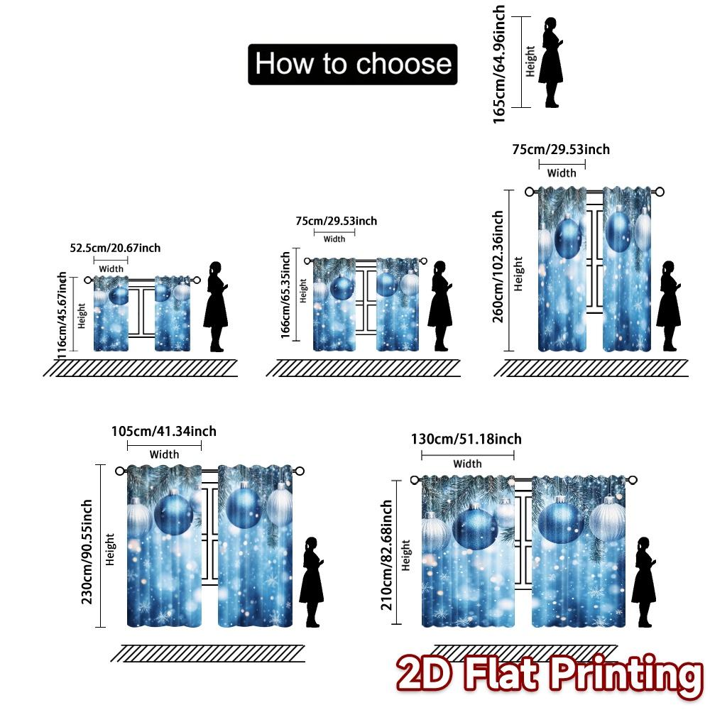 2pcs  Curtains Blue Christmas Ornaments Snow (2) Popular Creative Curtains Fabric Curtains Thermal Insulation   and Room Darkening