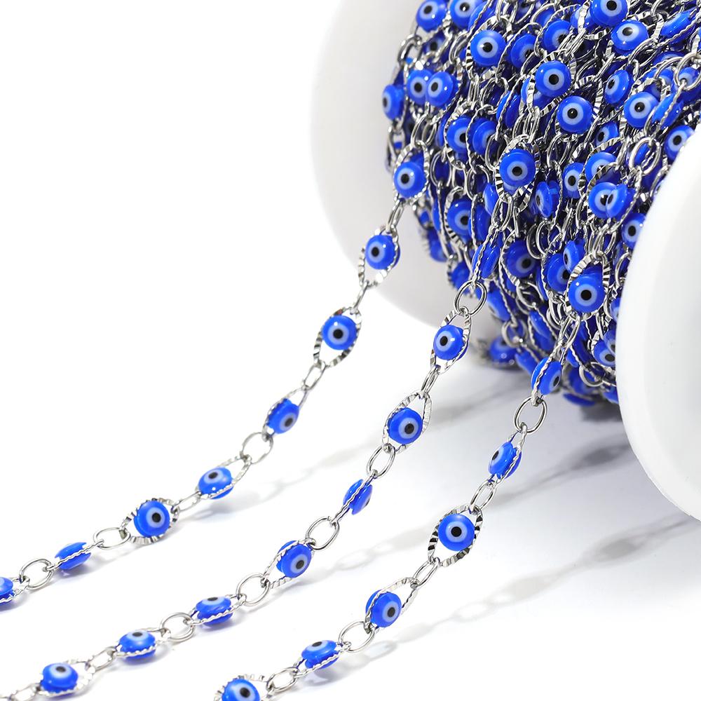 1 Meter Stainless Steel 4.5mm Plastic Turkey Eyes Beads Oval Chains for DIY Jewelry Findings Necklace Bracelet Earrings Making