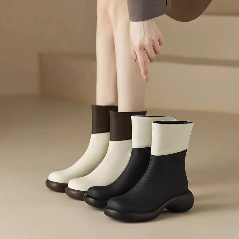 

Короткие ботинки с круглым носком, новые женские ботинки на толстой подошве и молнии сзади