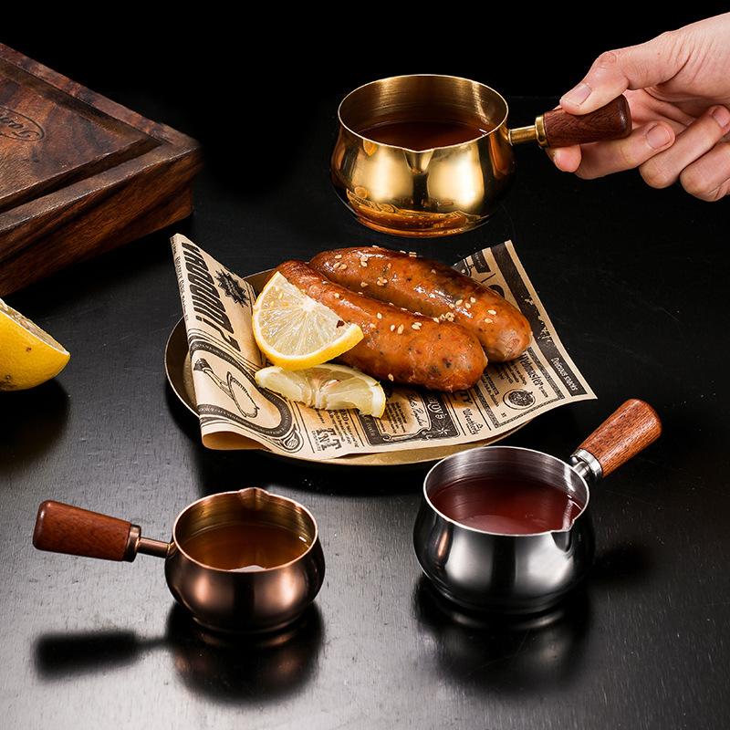 1 szt. Kubek na sos ze stali nierdzewnej Kubek na sos Worcestershire Kubek na dressing do steków Drewniany uchwyt Talerzyk do maczania sałatki pomidorowej Narzędzie kuchenne