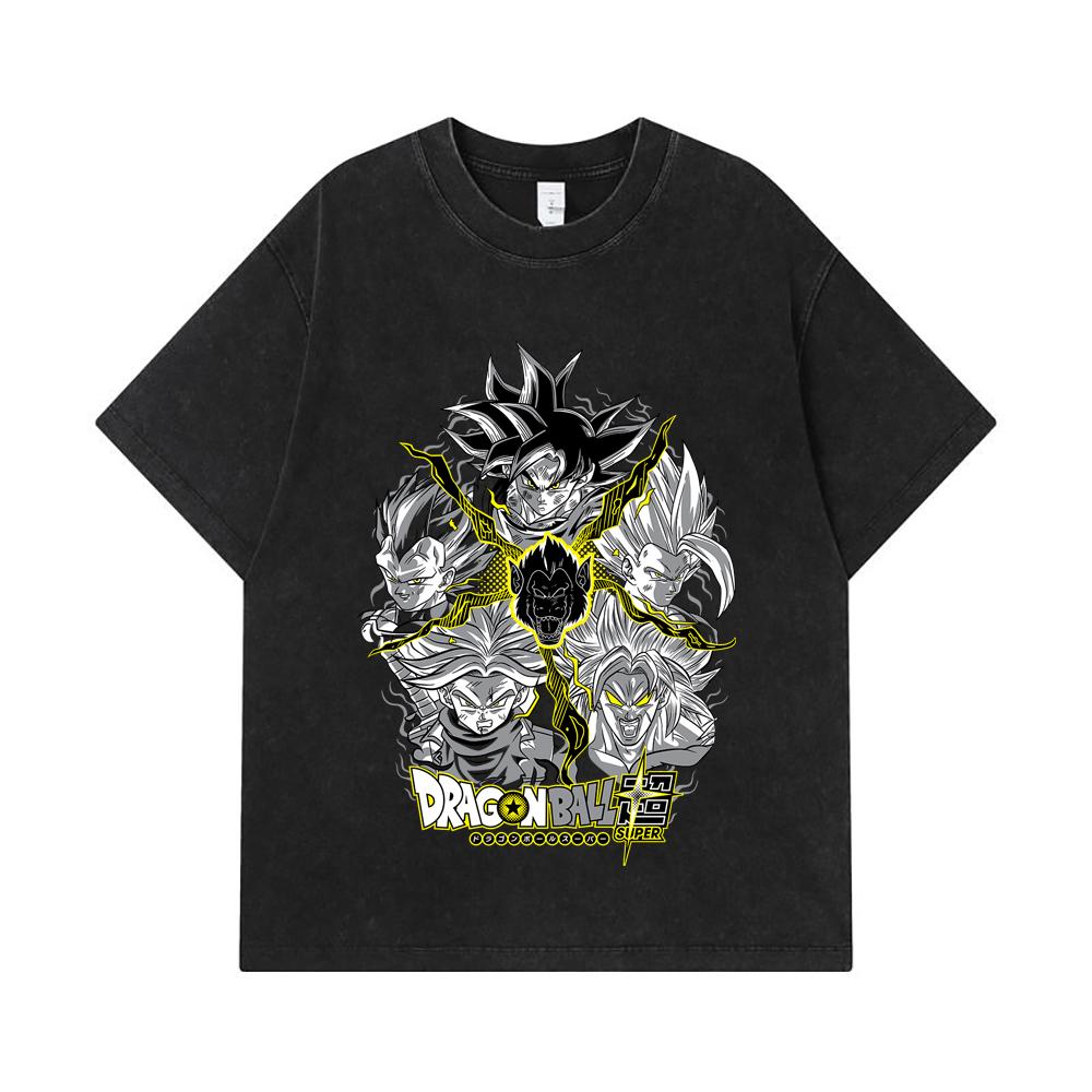 275 GSM Gewaschene T-Shirts 100% Baumwolle Dragon Ball V49 Super Saiyan Print Unisex Schweres Baumwoll-T-Shirt