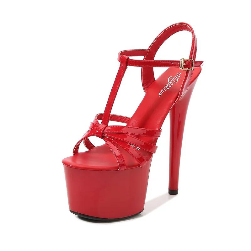 Fashion women patent leather sandals super high heels thin heels, sexy 16.5cm waterproof platform, hating the sky super high slippers