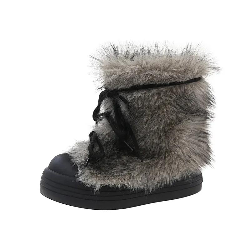 Retro Versatile Large Head Fur Boots Women's Winter New Fashionable Thick Bottom Snow Boots Warm Cold Resistant Women's Boots