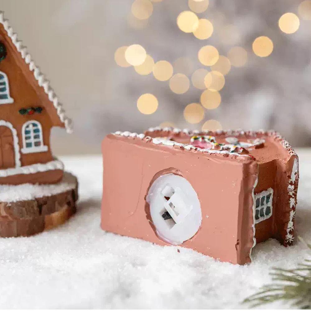 Resin Christmas Village House Decor Cute Christmas House Figurines Winter Fireplace Window Decor New Year 2025