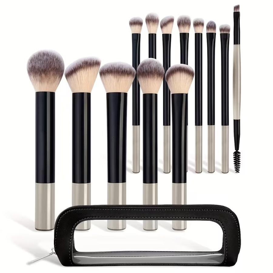 13pcs Makeup Brushes with 1pc Makeup Sponge Puff and Makeup Bag Multi-functional Makeup Tools Foundation Brushes Powder