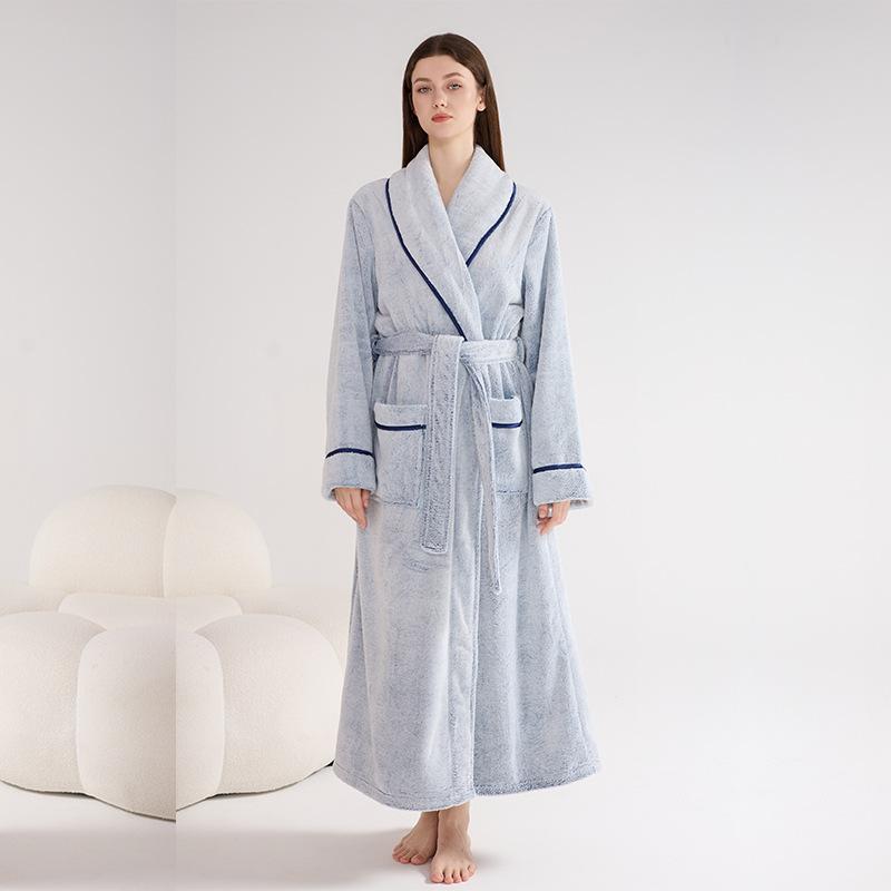 Nightgown Winter Bathrobe Couple Long Double-sided Fleece Pajamas Warm Winter Home Bathrobe Men and Women Morning Robe